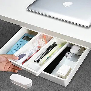 Under Desk Drawer[Large], Self-Adhesive Under Desk Storage, Desk Drawer Organizer for Office Home... | Amazon (US)