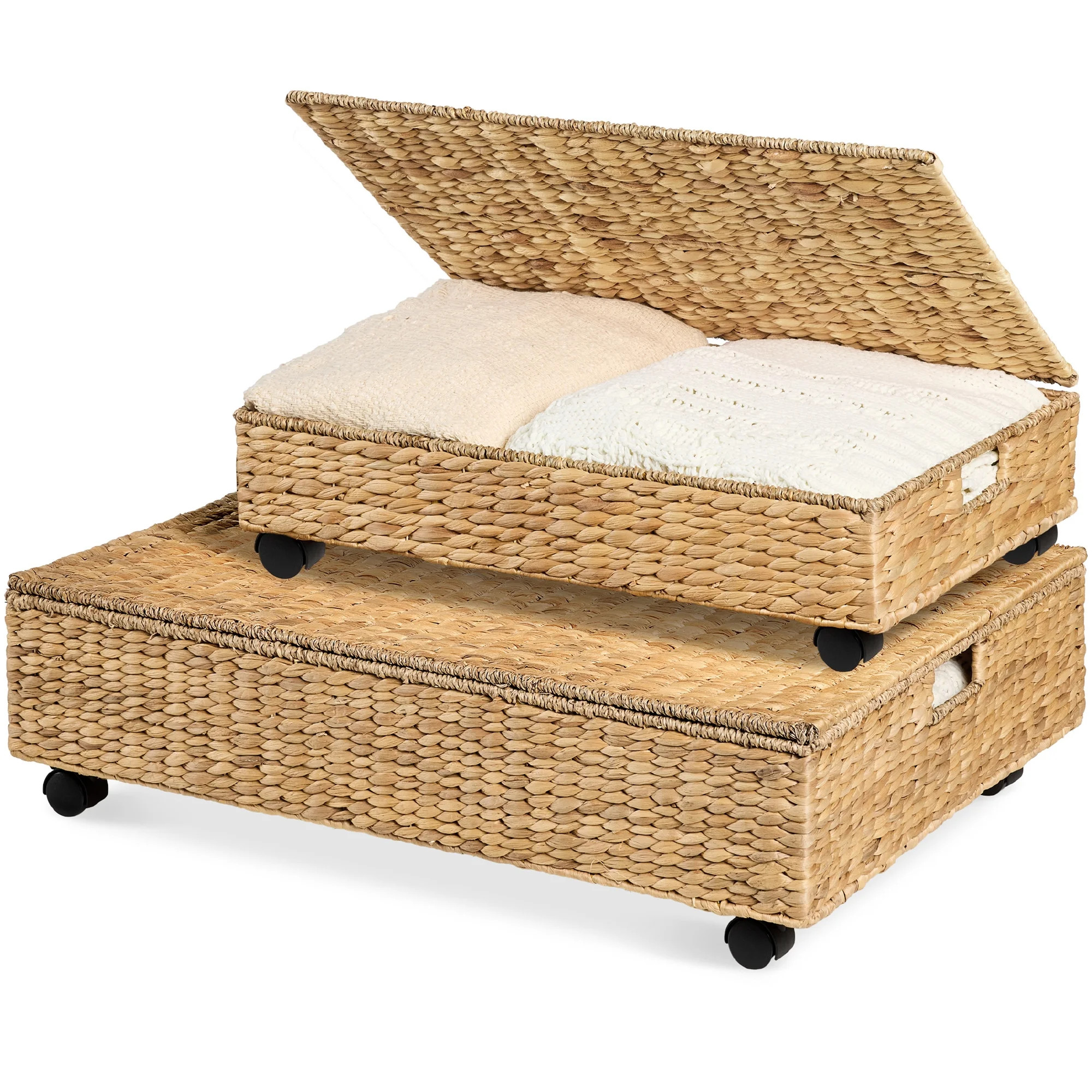 Best Choice Products 2PC Water Hyacinth Nesting Underbed Storage Baskets with Wheels - Chestnut | Walmart (US)