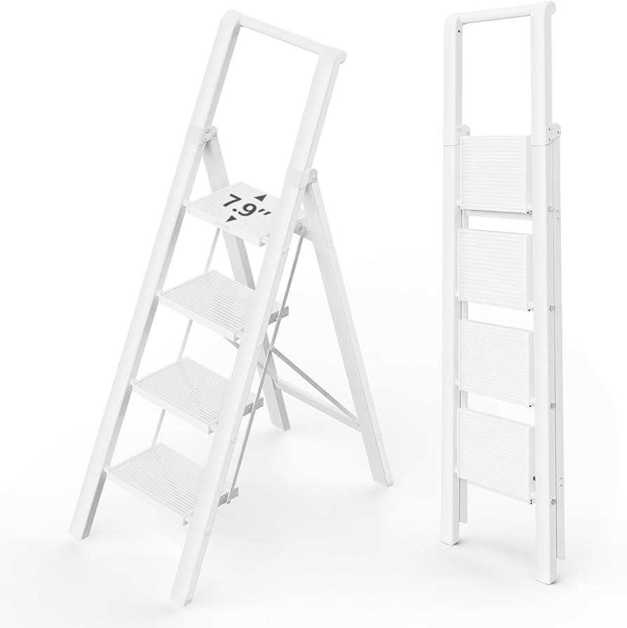 WOA WOA 4 Step Ladder, Stepping Ladder with Wide Rungs, Folding Aluminum Ladder with Non-Slip Fee... | Amazon (US)