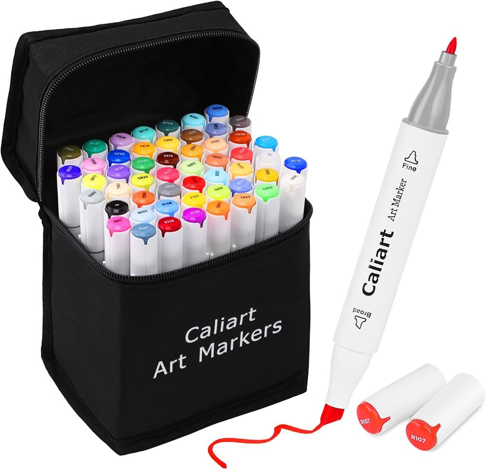 Caliart 52 Colors Fine & Chisel Alcohol Markers for Adult Coloring Book, Dual Tip Artist Sketch A... | Amazon (US)