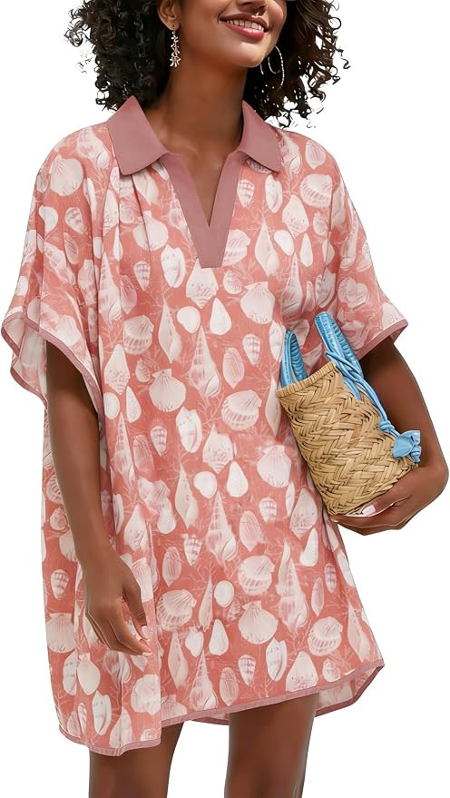 Womens Terry Cloth Swim Cover up Polo Collar Bathing Suits Beach Coverups Swimwear with Pockets | Amazon (US)
