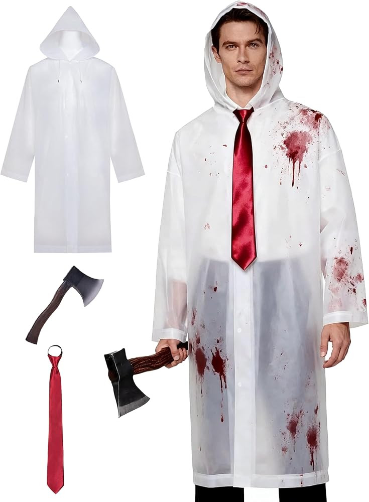 Adult 3PC Mens women Costume Halloween Fancy Dress Outfit Movie Horror Scary Red Tie Raincoat Pro... | Amazon (US)