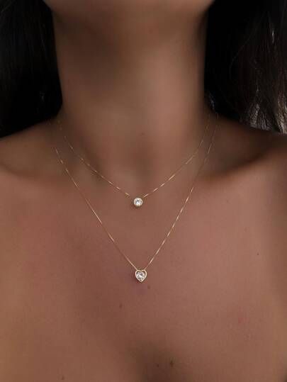 HomeJewelry & WatchesFashion JewelryNecklacesPendant NecklacesHeart Charm Layered Necklace | SHEIN