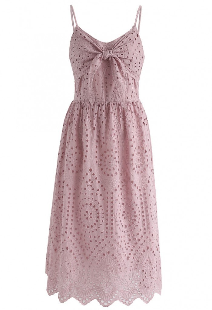 Party Playlist Eyelet Cami Dress in Pink | Chicwish