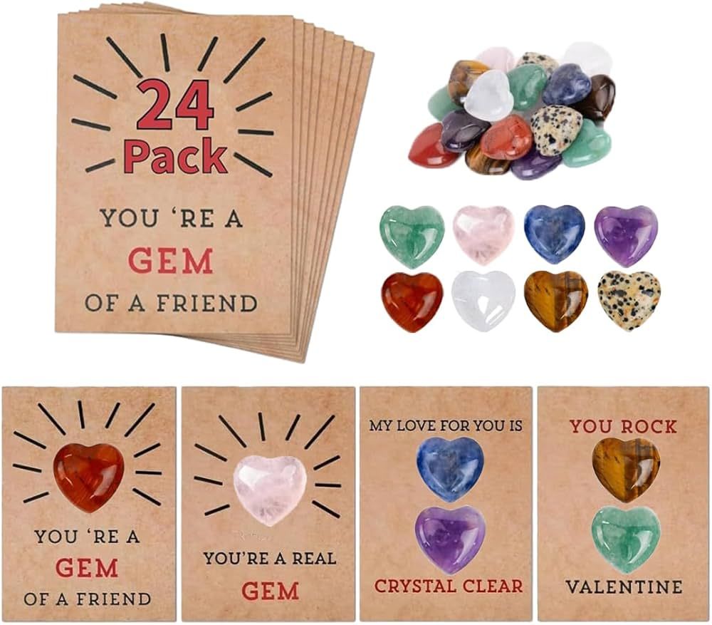 Kocak Gold 24 Pack Valentines Day Cards for Kids School Classroom - Heart Gem Valentine Exchange ... | Amazon (US)