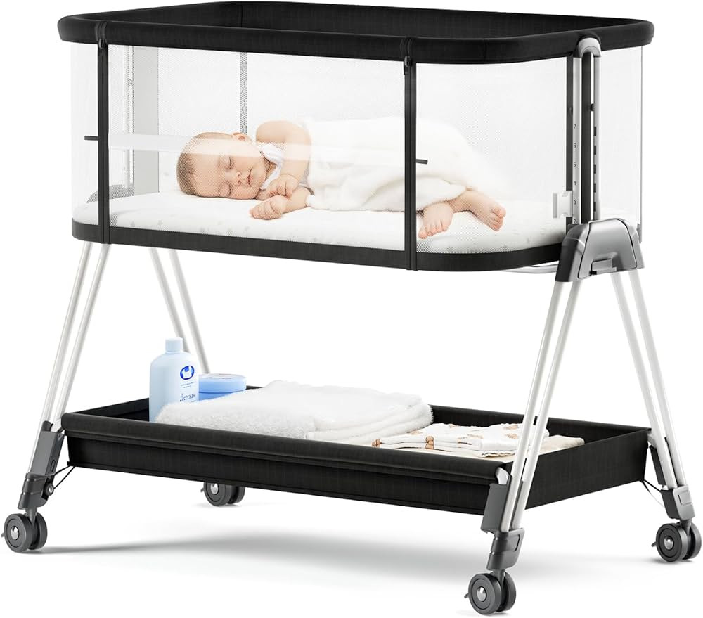Fodoss Baby Bassinet Bedside Sleeper with Wheels and Storage Tray,4-Sided Mesh Bedside Bassinet C... | Amazon (US)