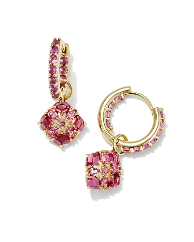 Dira Convertible Gold Crystal Huggie Earrings in Pink Mix | Kendra Scott