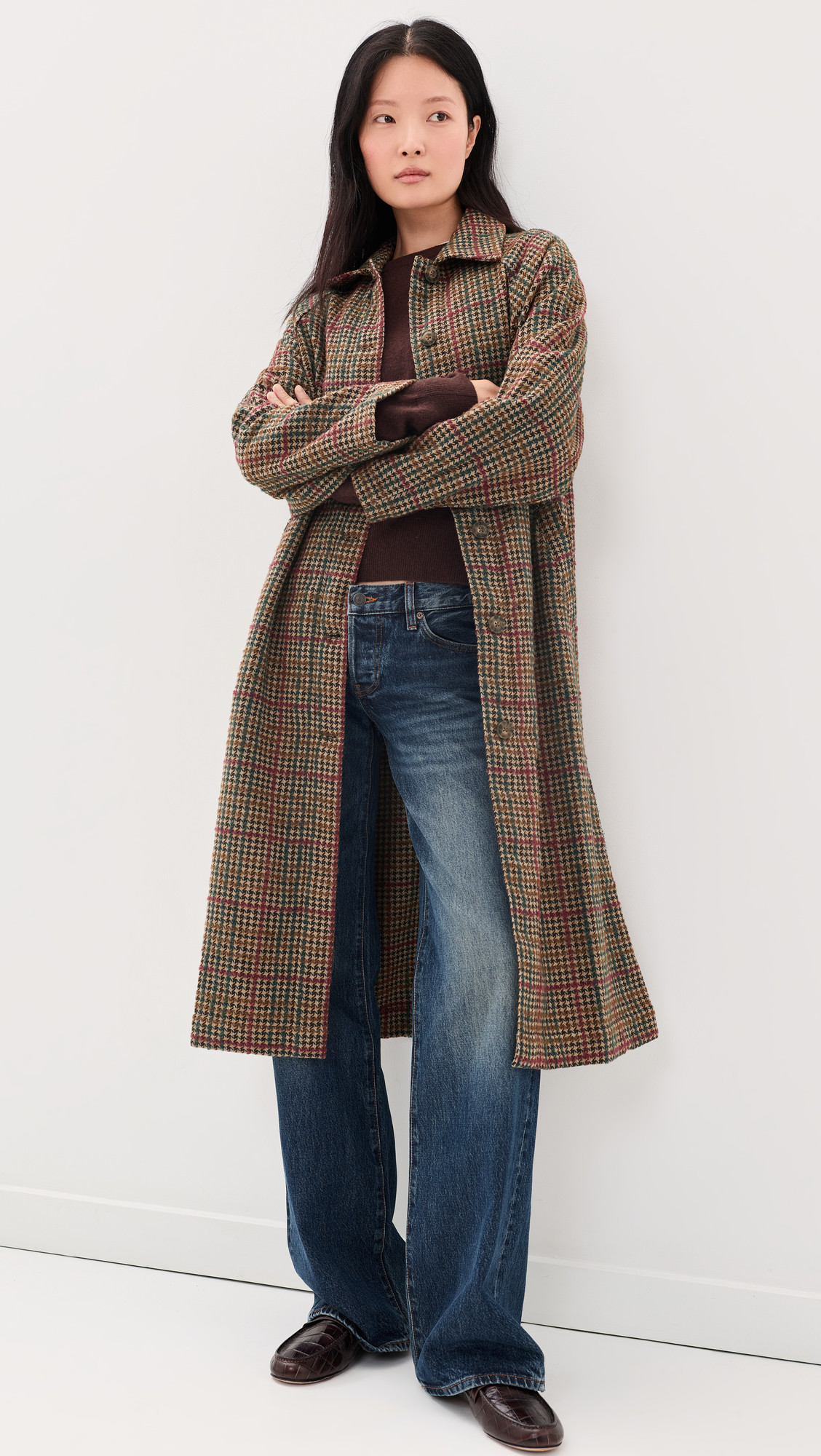 Marine Layer Hayes Houndstooth Trench Coat Neutral Mini Herringbone M | Shopbop