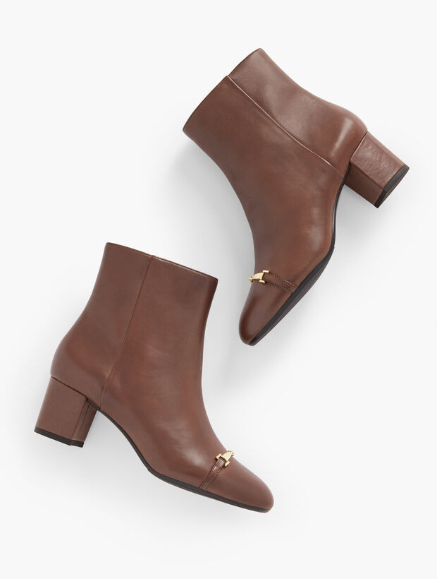 Pardo Leather Bit Block Heel Booties | Talbots