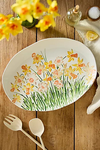 Daffodil Stoneware Serving Platter, Small | Anthropologie (US)