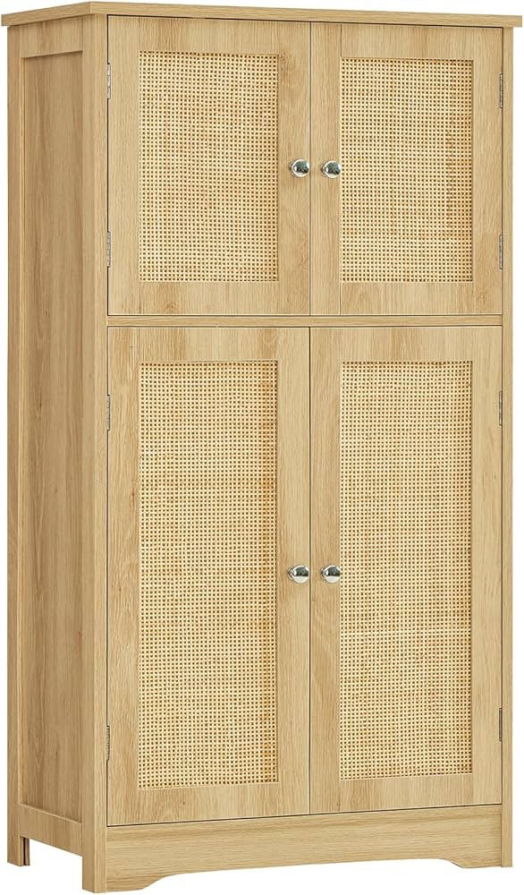 Iwell Storage Cabinet, Rattan Cabinet with 4 Rattan Doors & Adjustable Shelf, Cupboard, Bathroom ... | Amazon (US)