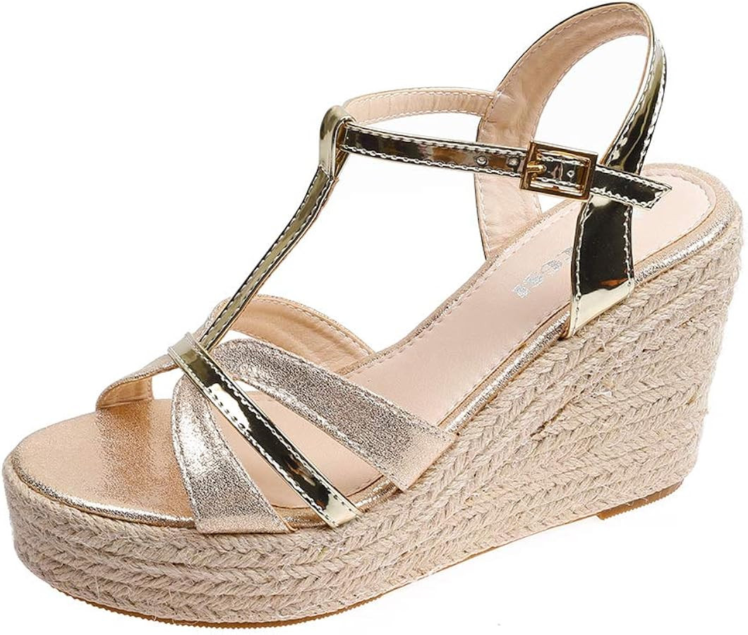Women's Graceful Wedge Heel Sandals Open Toe T-strap Heels | Amazon (US)