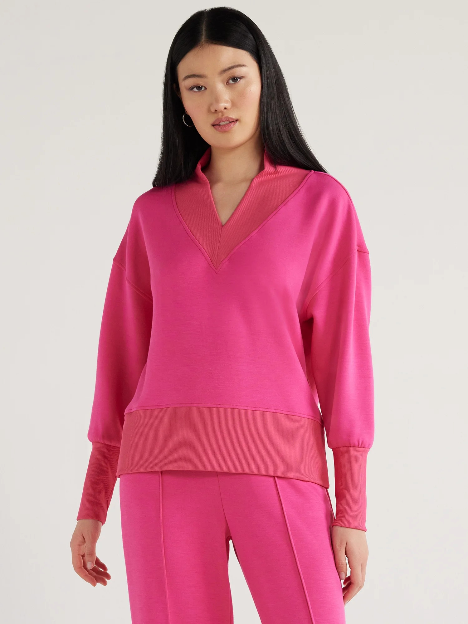 Scoop Women's Scuba Knit V-Neck Sweatshirt, Sizes XS-XXL | Walmart (US)