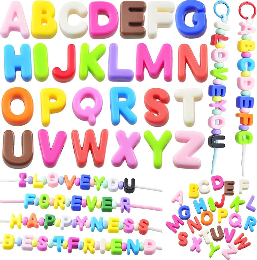 Large Letter Beads 26 Pcs 20mm 3D Paracord Beads Acrylic Colorful Bubble Big Alphabet Bead 6mm La... | Amazon (US)