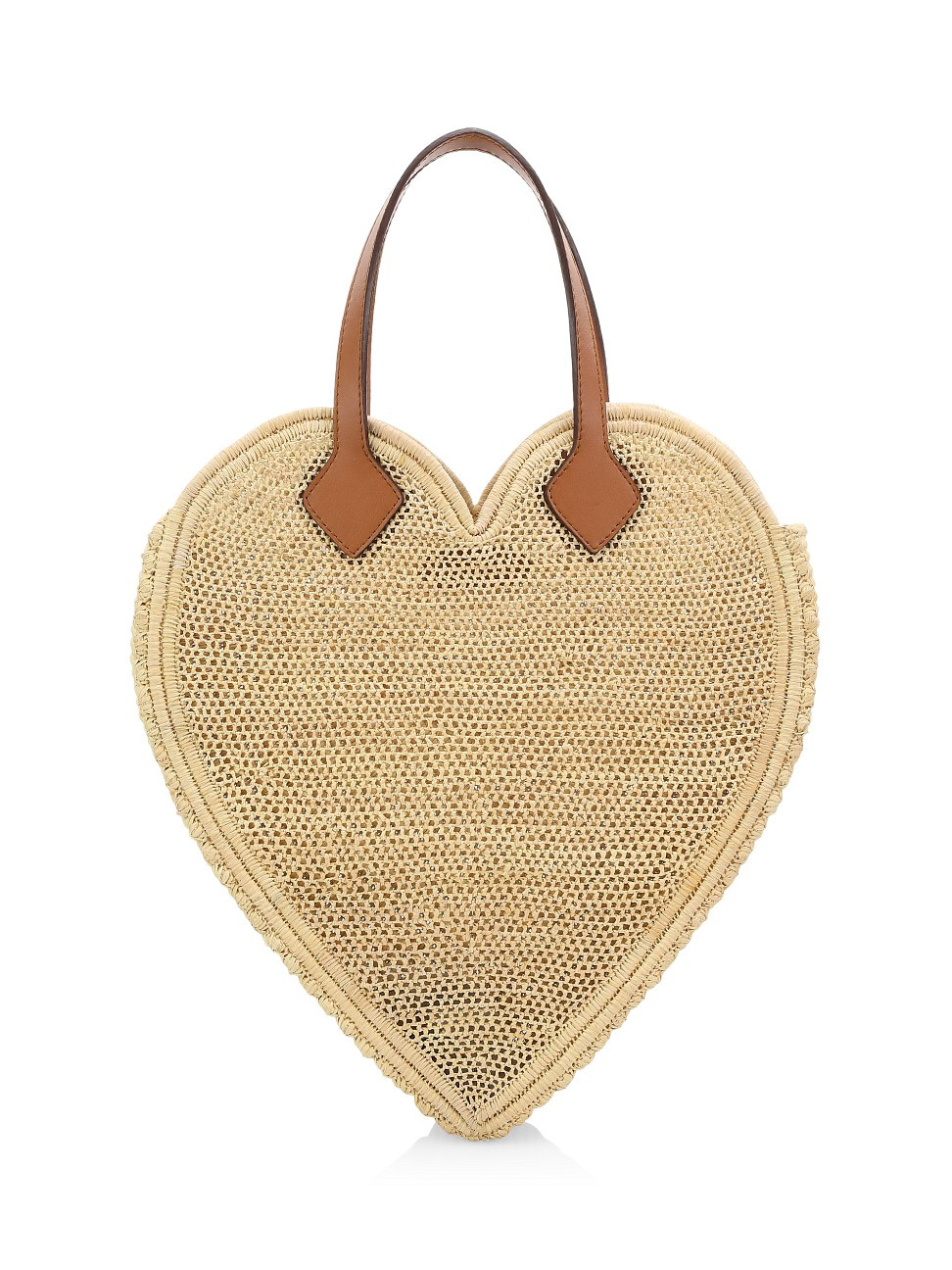 The Big Heart Leather-Trimmed Raffia Tote | Saks Fifth Avenue