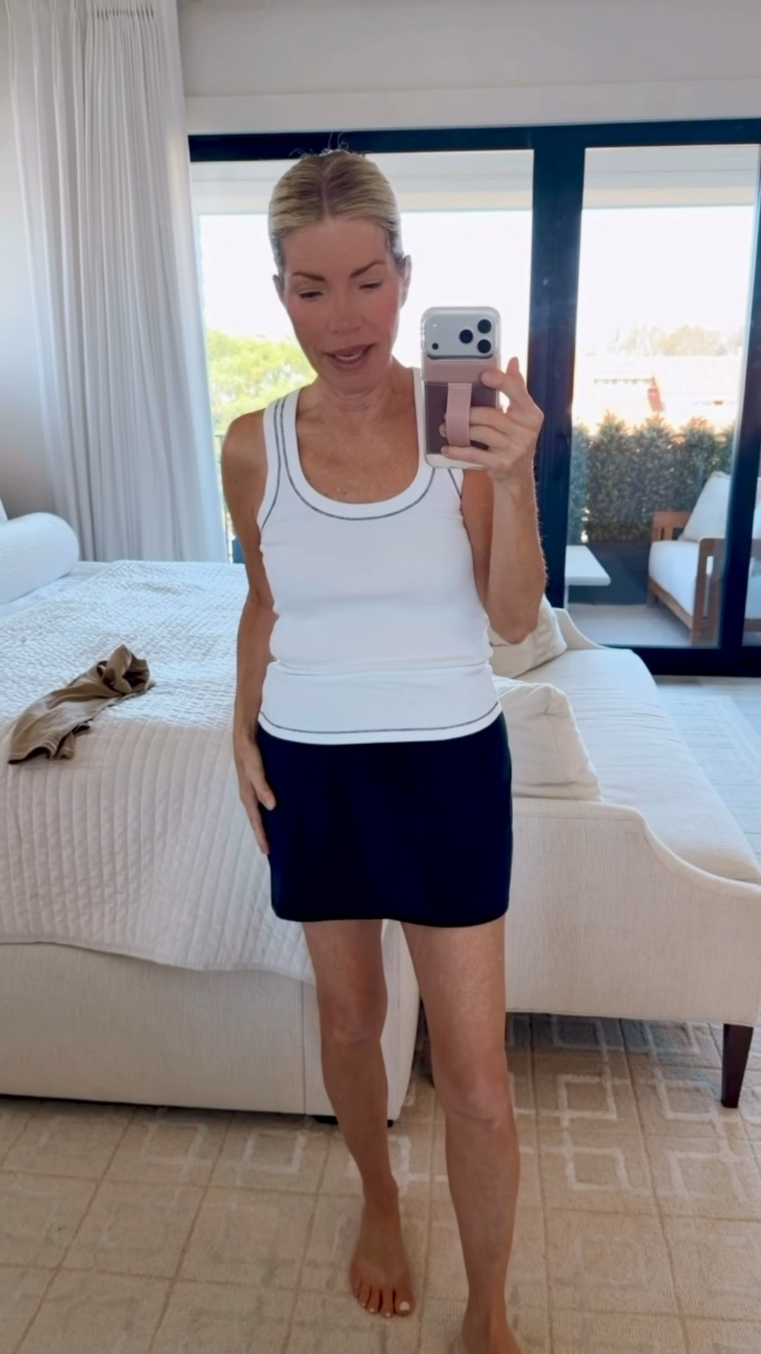 Loving this new straight skort. I sized up to a medium. It’s really comfortable. 
The tank with contrasting threading comes in several colors. I’m wearing a size XS.

#LTKootd