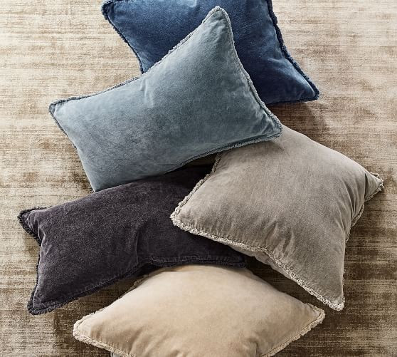 Fringe Velvet Lumbar Pillow Covers | Pottery Barn (US)