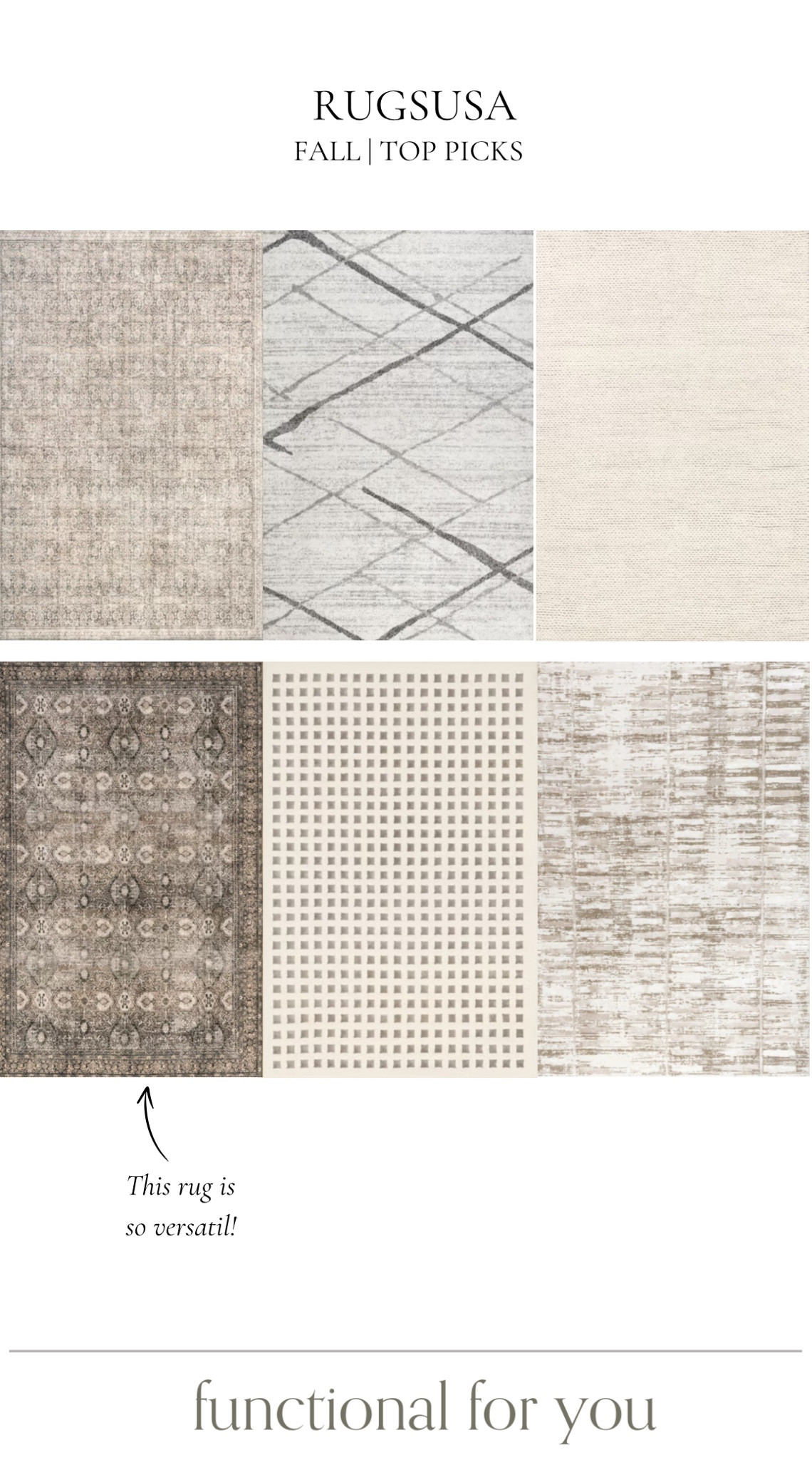 RugsUSA fall top picks!



Area rugs, living room rugs, dining room rugs, office rugs, guest room rugs, kitchen rugs, home decor 

#LTKStyleTip #LTKHome
