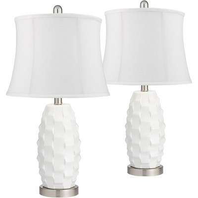 360 Lighting Modern Coastal Table Lamps 24 1/2" High Set of 2 White Ceramic LED White Softback Drum Shade for Bedroom Living Room House Nightstand | Target
