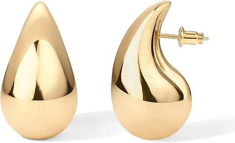 PAVOI 14K Gold Plated 925 Sterling Silver Post Teardrop Chunky Hoop Earrings - Lightweight Drop E... | Amazon (US)