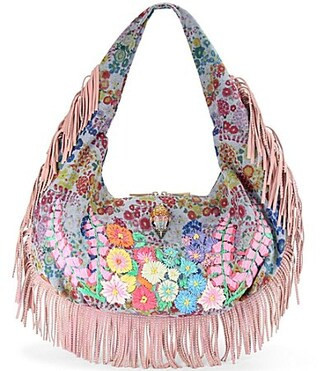 Kurt Geiger London Shoreditch Large Denim Floral Embroidered Fringe Shoulder Bag - Blue Denim Multi | Dillard's