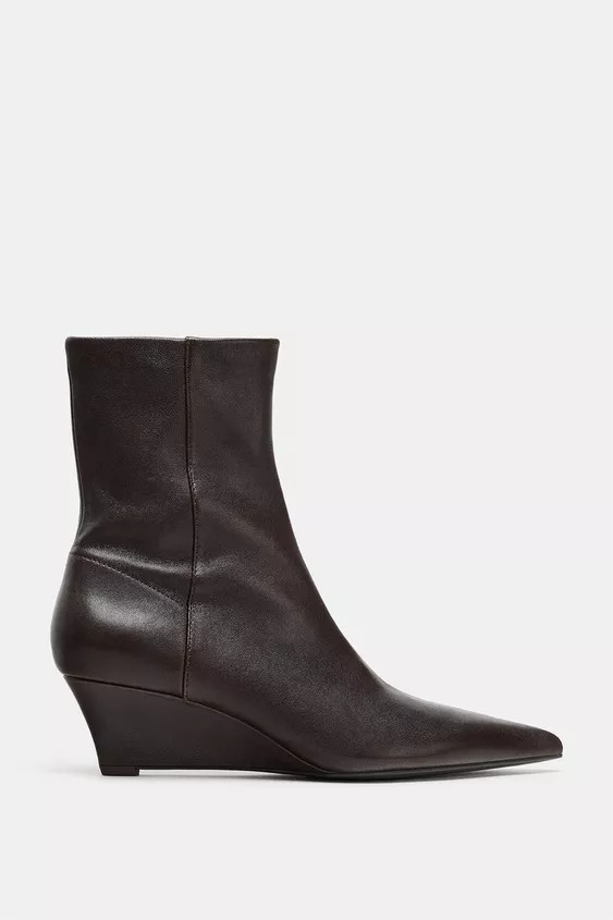 LEATHER WEDGE HEEL ANKLE BOOTS | Zara US