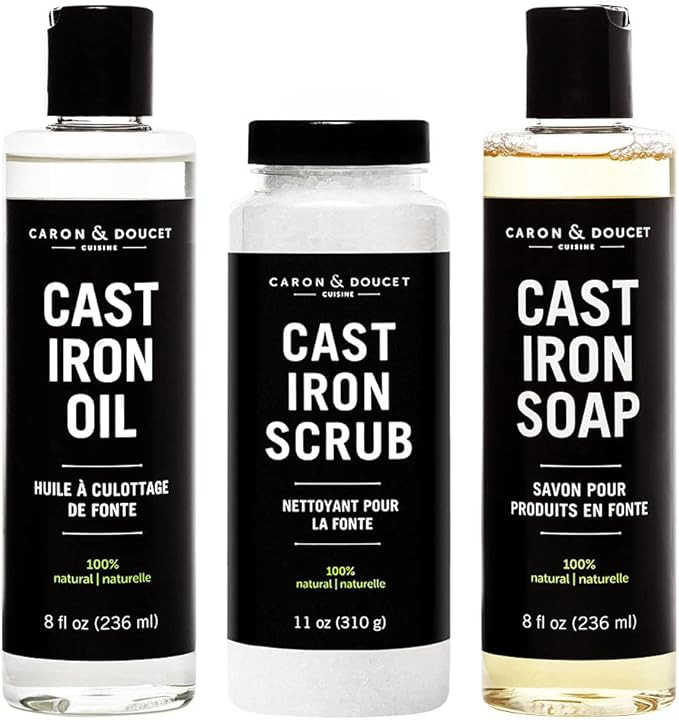 CARON & DOUCET - Ultimate Cast Iron Set: Seasoning Oil, Cleaning Soap & Restoring Scrub | 100% Pl... | Amazon (US)