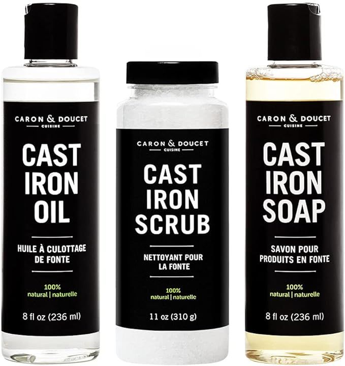 CARON & DOUCET - Ultimate Cast Iron Set: Seasoning Oil, Cleaning Soap & Restoring Scrub | 100% Pl... | Amazon (US)