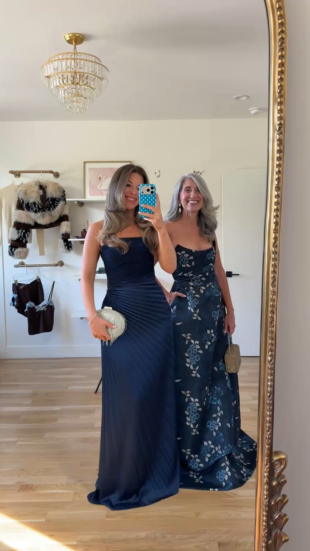 🥂 Mother of the Bride | Mother of the Groom | Wedding Guest and Rehearsal Dinner Dresses

Emerson's navy satin fans out in fine pleats from the waist, so the gown skims the body in long, clean lines and doesn't cling anywhere.

Claudia's navy floral jacquard has a pleated, draped bodice that gathers across the midsection and smooths it, and the full skirt falls over the hips with pockets for easy carrying. The train adds the formal finish.

Save this and share it with a friend who's shopping. 💌

Claudia | 5'4½" | 135 | medium or 6
Emerson | 5'4" | 130 | small or 2

Wedding Guest Dress | Fashion over 50 | Mother of the Bride | Mother of the Groom | Black Tie | Formal Gown | Winter Wedding | Fall Wedding | Tummy Flattering Dresses | Special Occasion