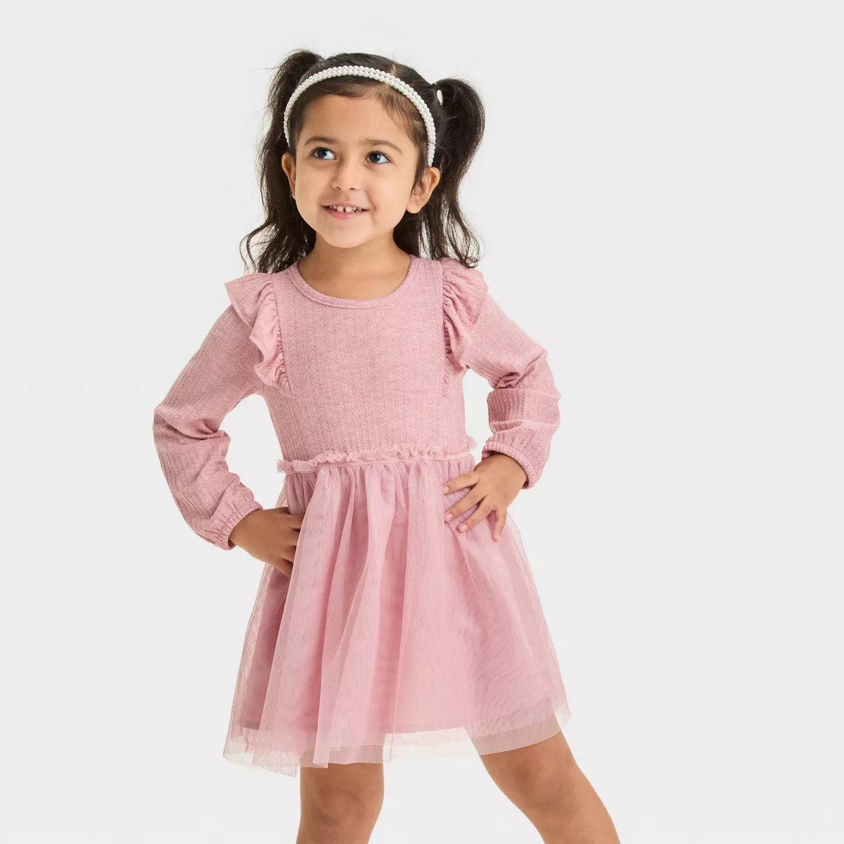 Toddler Girls' Long Sleeve Solid Knit Tulle Dress - Cat & Jack™ | Target