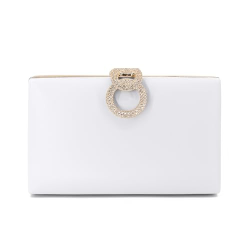 RonFoxi White Clutch Purse for Women - Faux Leather Evening Bags Formal Clutch Purses for Women Wedding(Style 9-White) | Amazon (US)