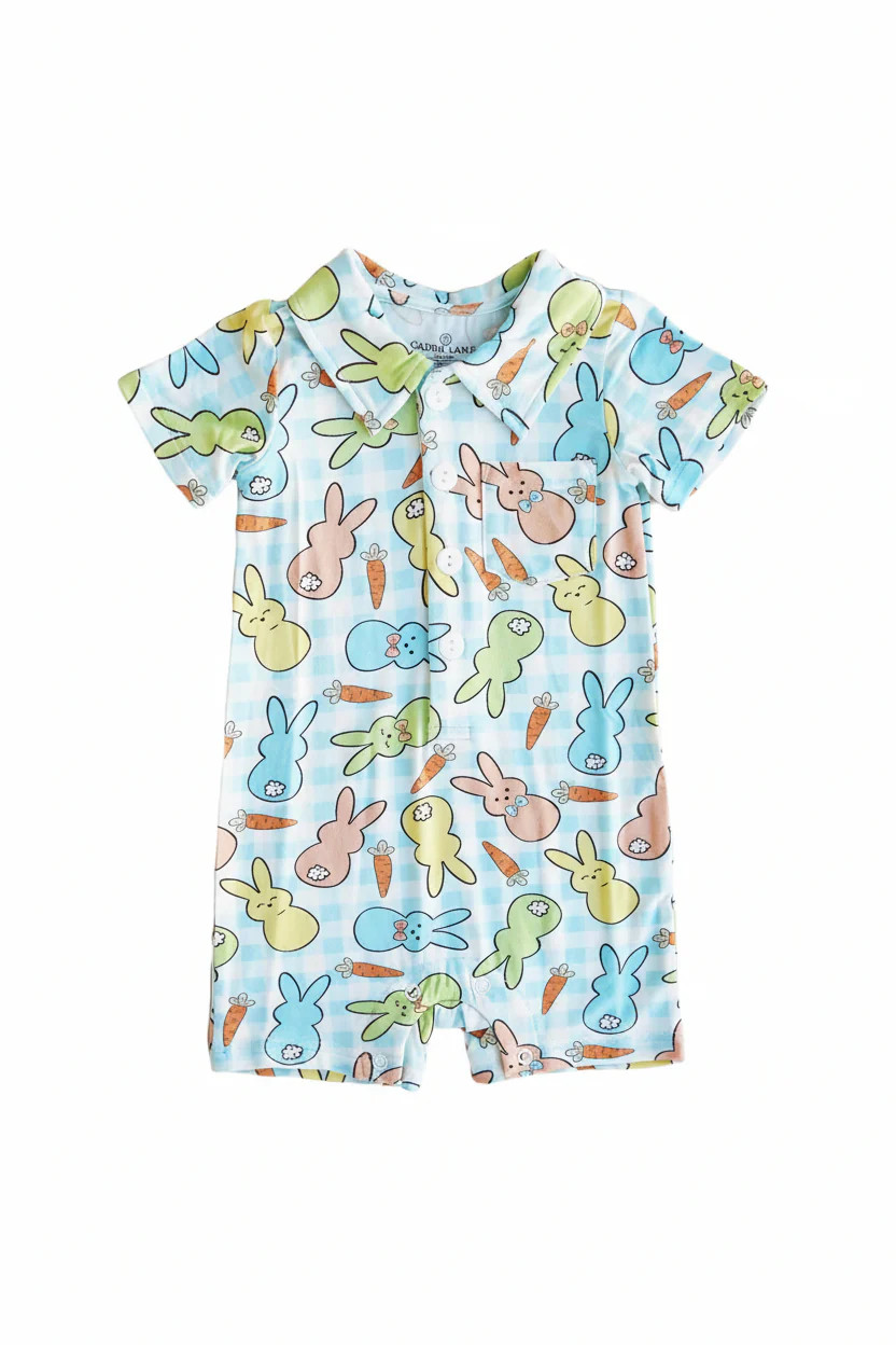 Snuggle Bunny Button Romper | Blue | Caden Lane