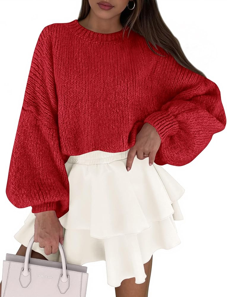 PRETTYGARDEN Sweaters for Women 2026 Fall Chunky Knit Long Sleeve Crew Neck Oversized Pullover To... | Amazon (US)