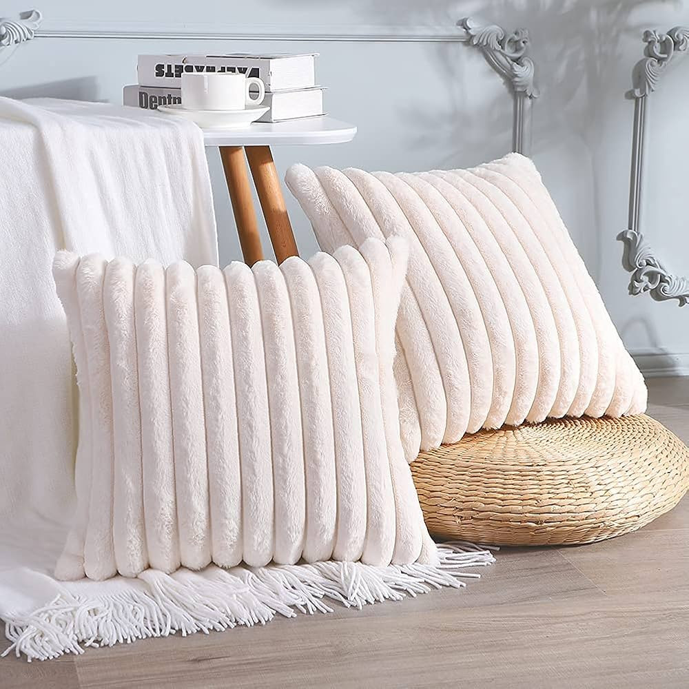 Soleebee Set of 2 Throw Pillow Covers Soft Cozy Velvet Pillowcase Faux Rabbit Fur Cover for Couch... | Amazon (US)