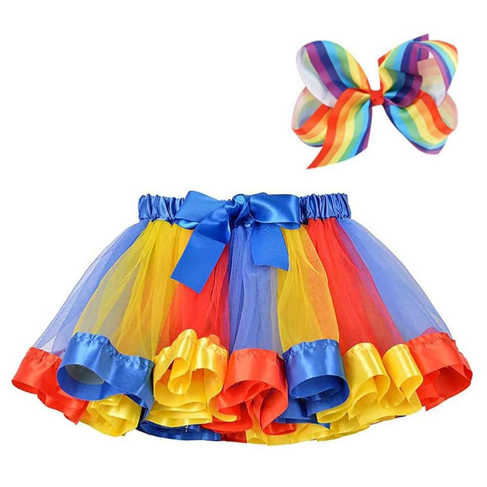 BGFKS Layered Ballet Tulle Rainbow Tutu Skirt for Little Girls Dress Up with Colorful Hair Bows | Amazon (US)