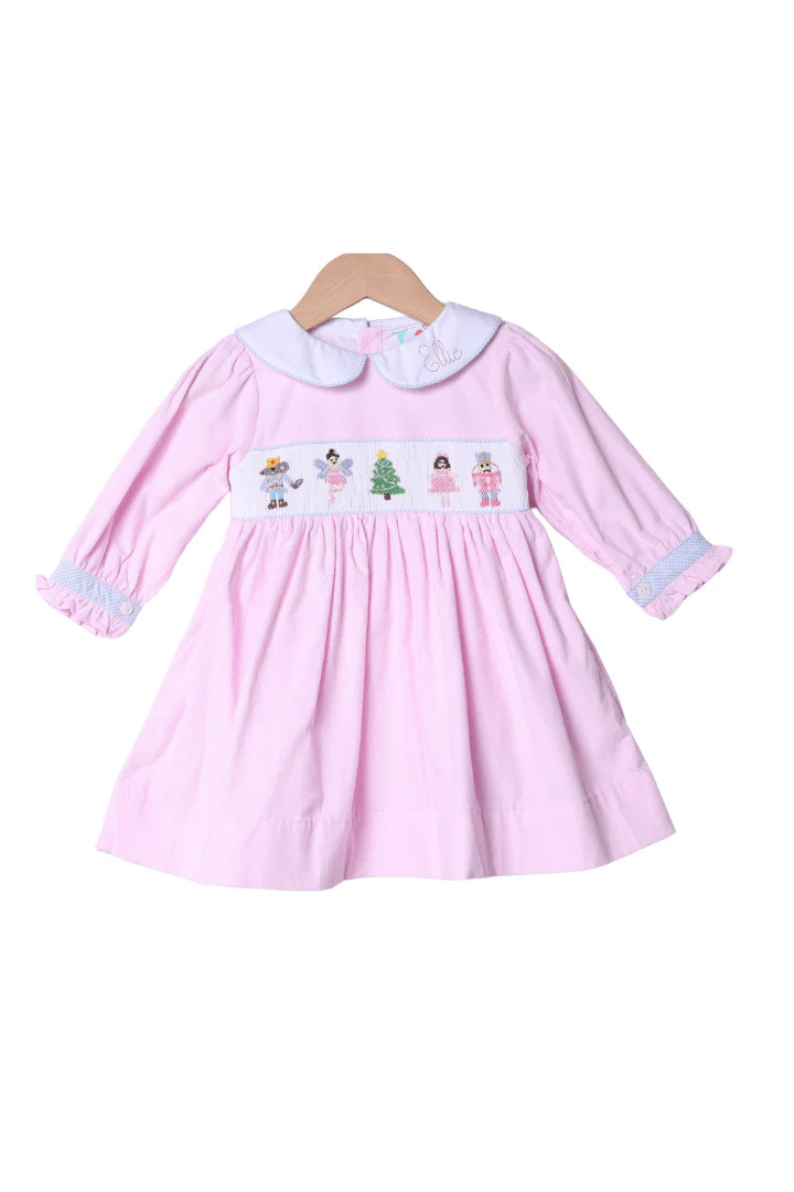 Smocked Nutcracker Ballet Pink Corduroy/Blue Gingham Dress | The Smocked Flamingo
