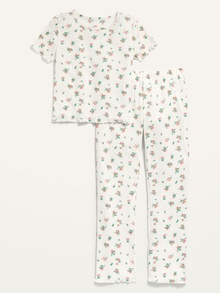 Rib-Knit Lettuce-Edge Flared Leg Pajama Set for Girls | Old Navy (US)