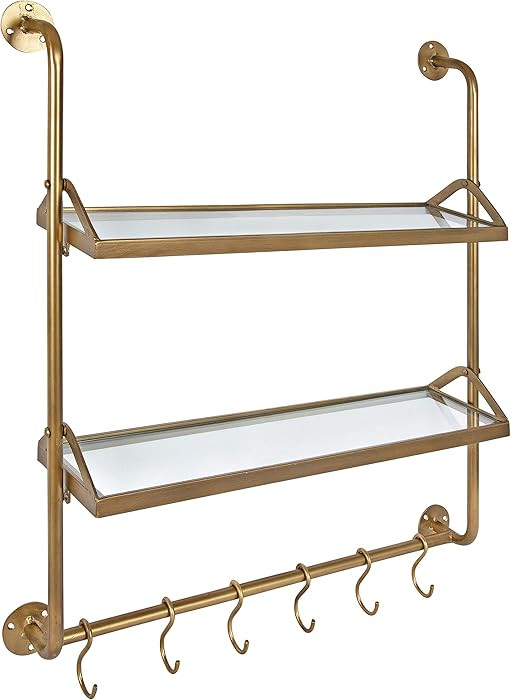 Kate and Laurel Marit Modern Industrial Wall Shelf with Metal Pipe Supports and Glass Shelves, Go... | Amazon (US)