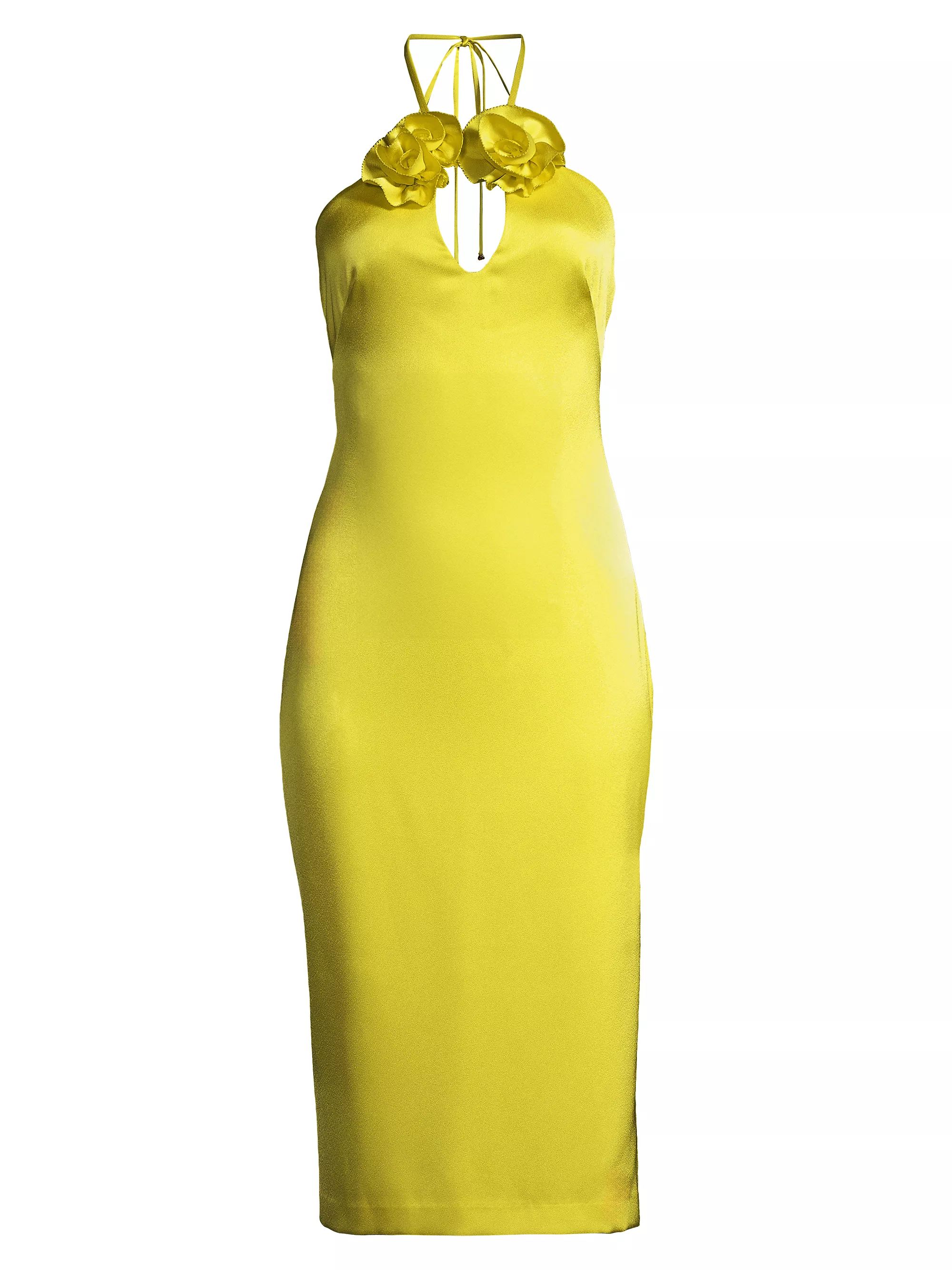 Satin Rosette Halter Midi-Dress | Saks Fifth Avenue