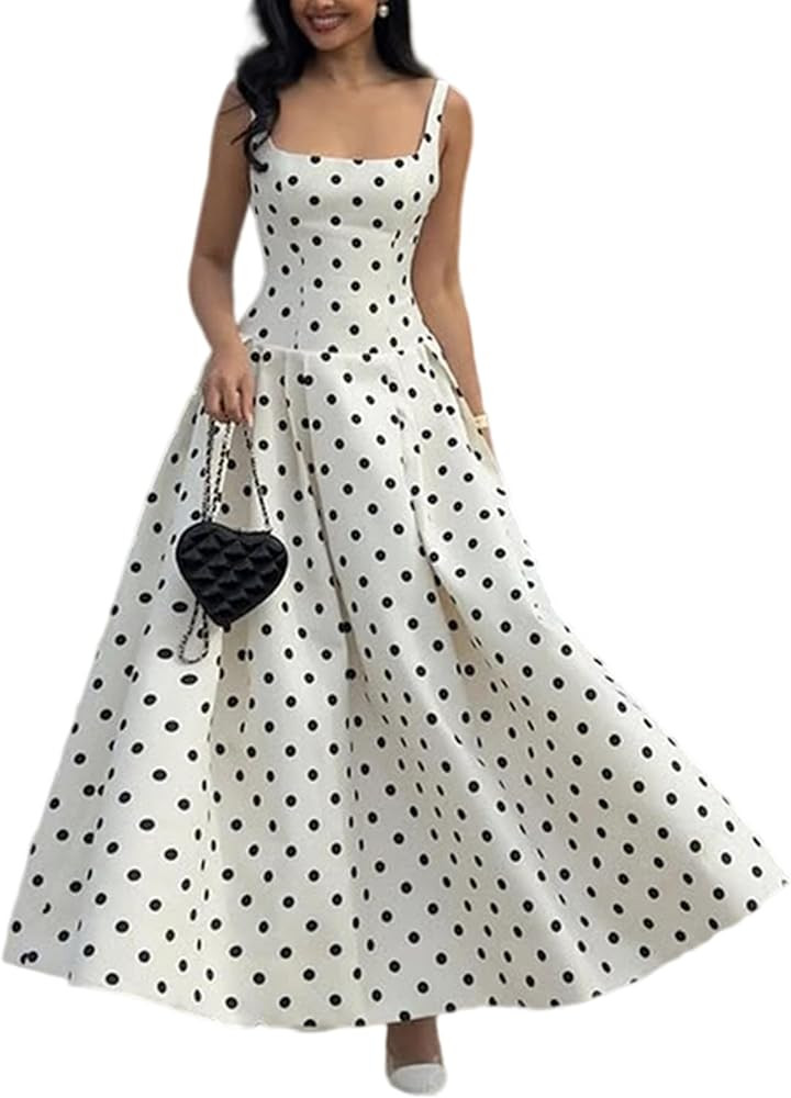 Women's Elegant Strapless Polka Dot Dress Corset Tube Pleated A Line Flowy Formal Evening Party M... | Amazon (US)