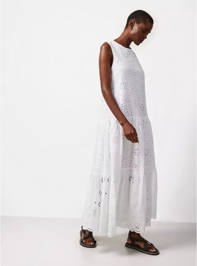Buy Light Blue Broderie Detail Sleeveless Smock Dress 14 | Maxi | Tu | Tu Clothing