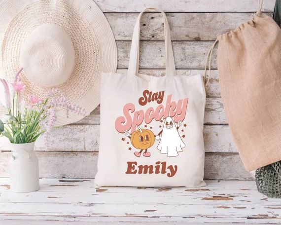 Custom Halloween Girl Bag, Spooky Girl Tote Bag, Halloween Spooky Tote, Halloween Candy Bags, Hal... | Etsy (US)