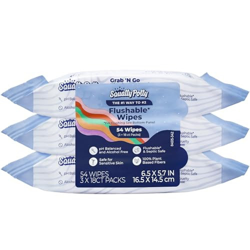 Squatty Potty Flushable Wipes for Travel or On the Go - 3 Pack (54 Total Wipes) - 99% Water & Plant-Based - Green Tea, Cucumber & Aloe Spa Scent - pH Balanced - Septic Safe Adult Wet Wipes | Amazon (US)