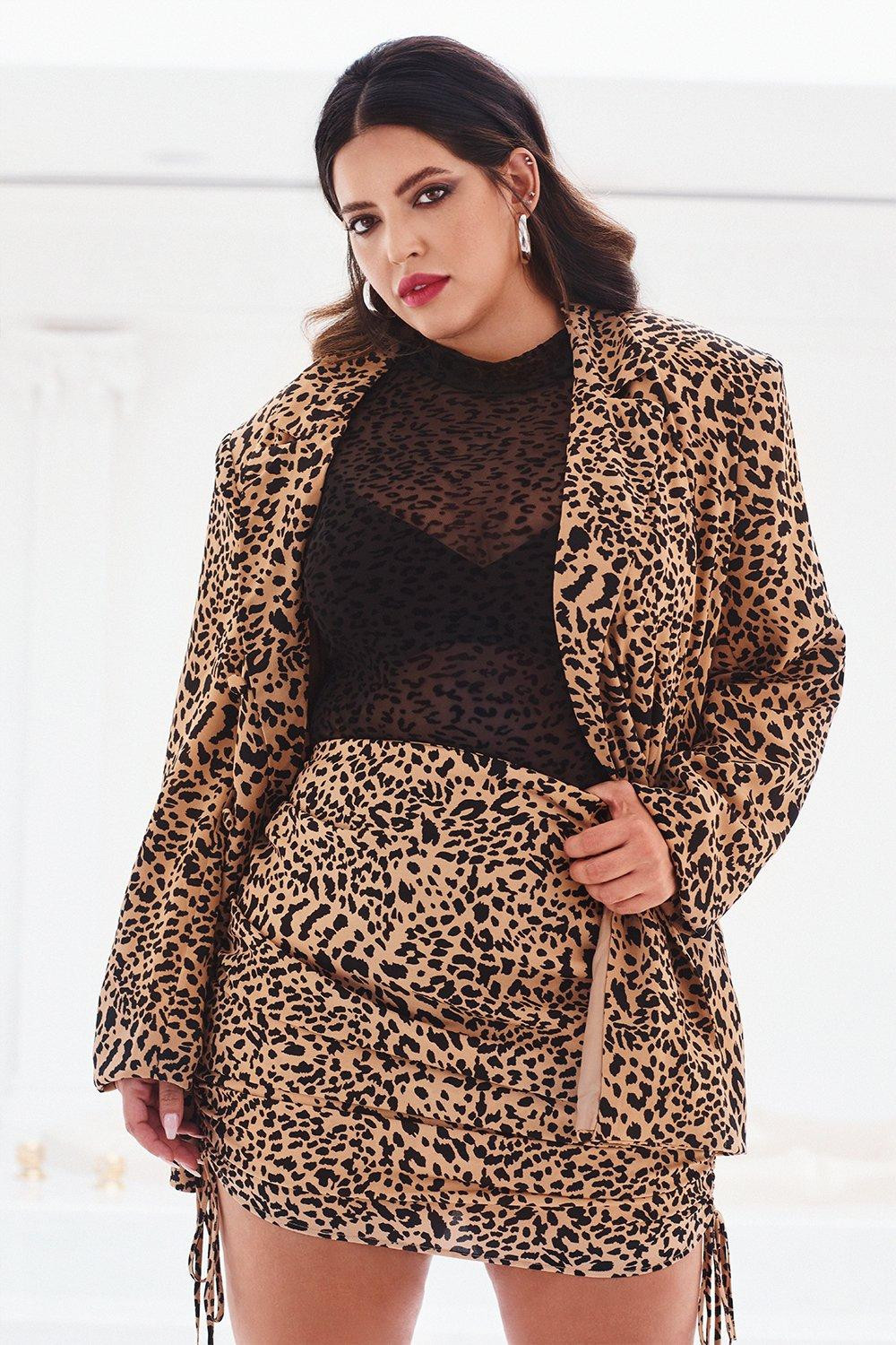 Womens Plus Size Leopard Ruched Tie Mini Skirt - Brown - 14 | Nasty Gal (US)