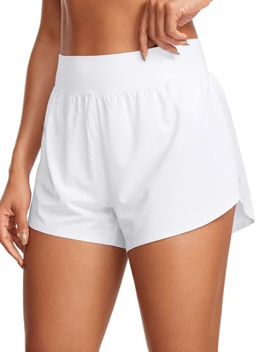 CRZ YOGA High Waisted Dolphin Athletic Running Shorts for Women 3" High Split Comfy Mesh Liner for Gym Workout Track White X-Large | Amazon (US)