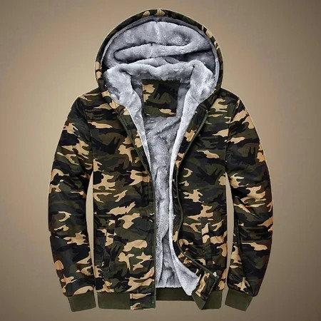 Mens Camouflage Hoodie Winter Warm Fleece Zipper Sweater Jacket Outwear Coat | Walmart (US)