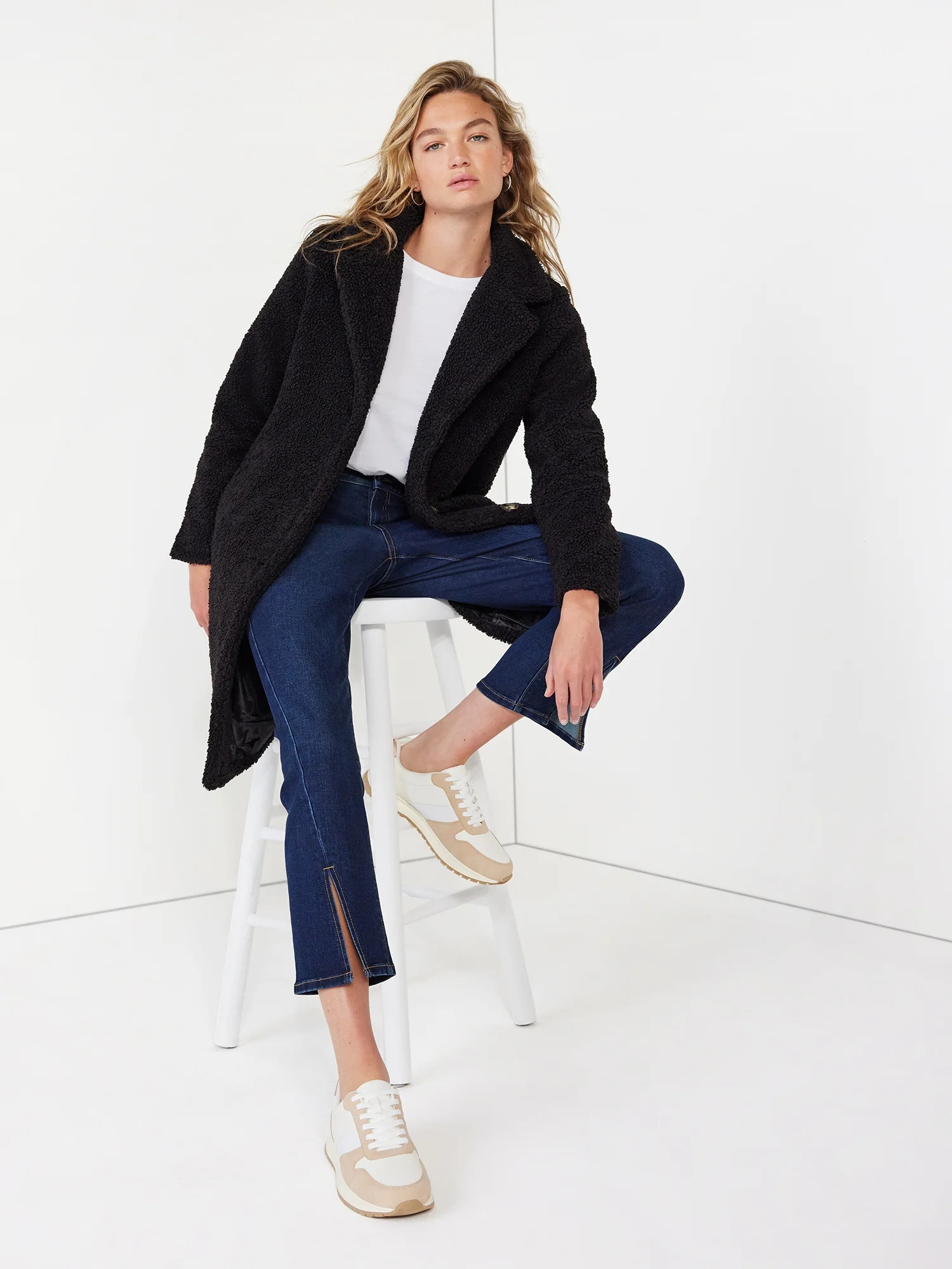 Time and Tru Women's Notch Collar Faux Sherpa Coat, Sizes XS-3X | Walmart (US)