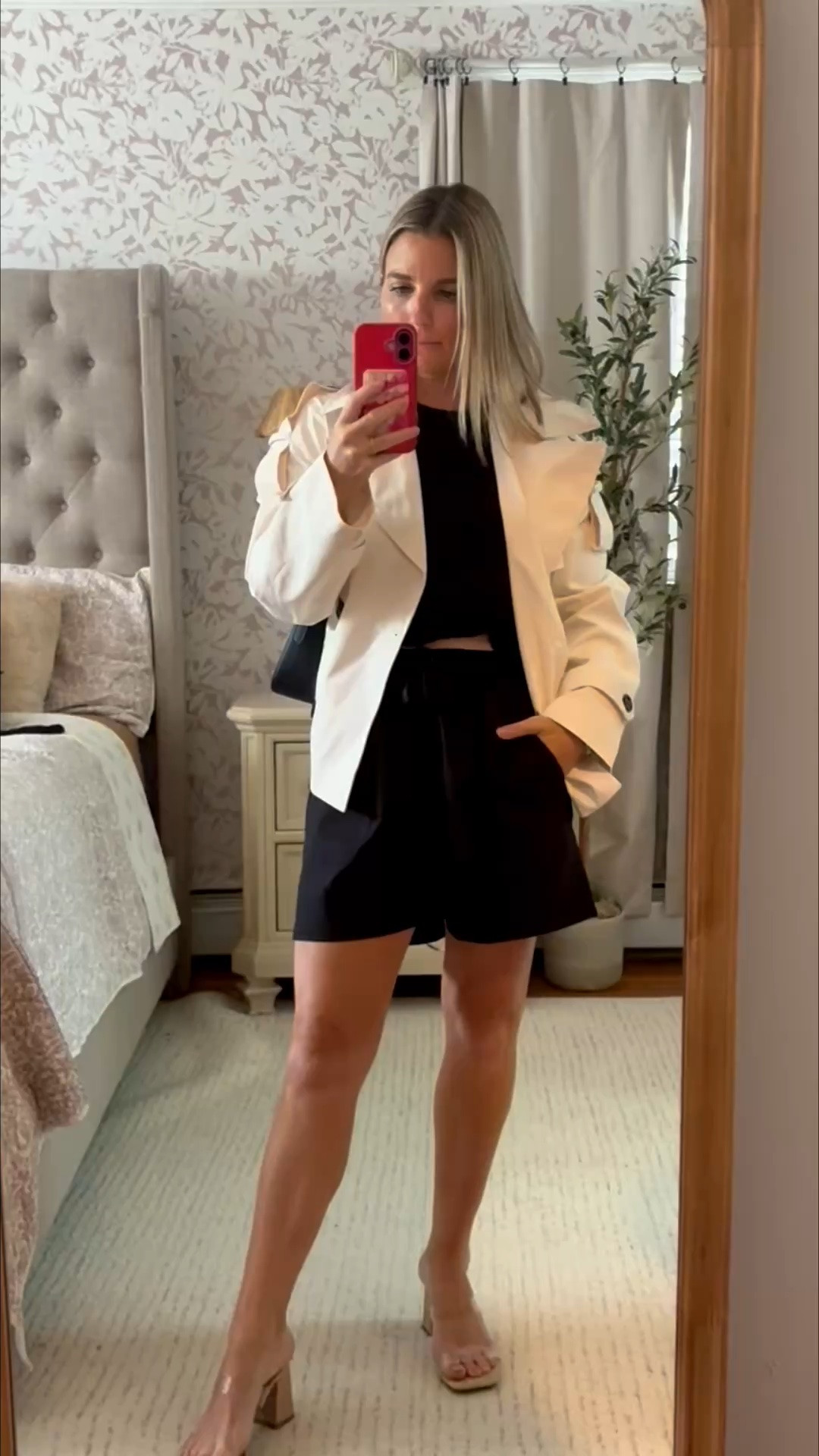 Love this entire look! Cute for going into fall as well. 

Cropped trench! 
Bubble top
The cutest linen shorts

#LTKootd #LTKSaleAlert #LTKPetite