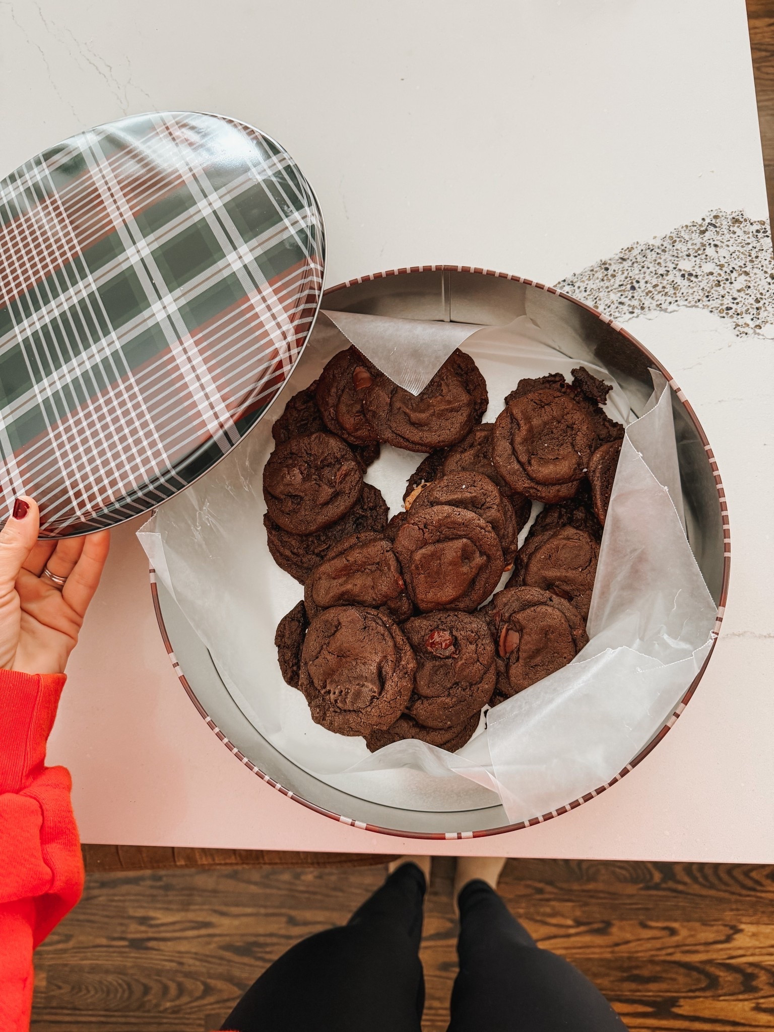 Baking day today and we didn’t get many cookies done!! Thanks to sports scheduling, We ran out of time.
However, these are a family favorite so it’s the one we had to focus on making!! 
Rolo sea salt choc cookies
I grabbed this tin  that is only six dollars and is big enough to fill with cookies keeping them fresh!! 

#LTKmomlife #LTKGiftGuide #LTKHoliday
