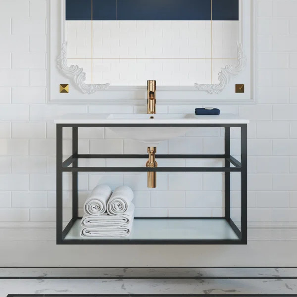 Pierre 36" Single, Metal Frame, Open Shelf, Bathroom Vanity | Wayfair North America